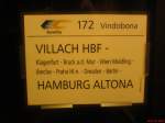 Zuglaufschilder EC 172 Vindebona Villach-Wien-Breclac-Brno hln-Praha hln.-Praha-Holsevice-Dresden Hbf-Berlin-S�dkreuz-Berlin Hbf-Berlin Spandau-hamburg-Altona