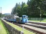 Zugspitzbahn Zugspitzbahn, Bhf. Grainau,TW2 mit GW5 Versorungsfahrt zur Zugspitze, am 27.Sep.2009