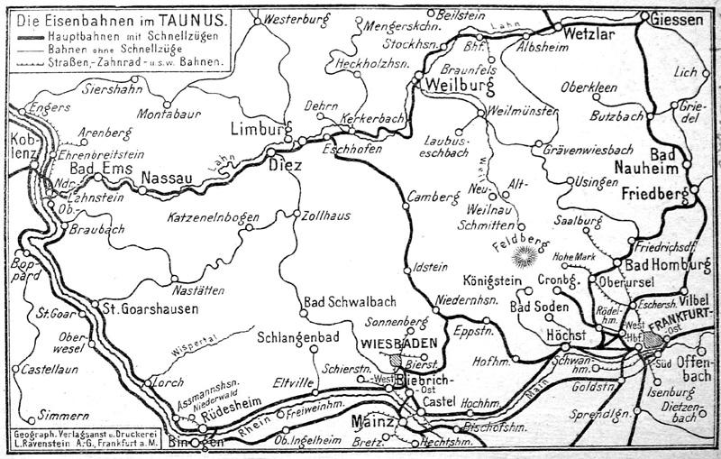 bersichtskarte aus dem Taunus-Wanderfhrer der 1920iger Jahre.
