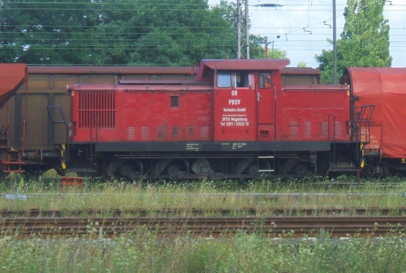 Lok 08 der PBSV Verkehrs GmbH beim Rangieren in Magdeburg,