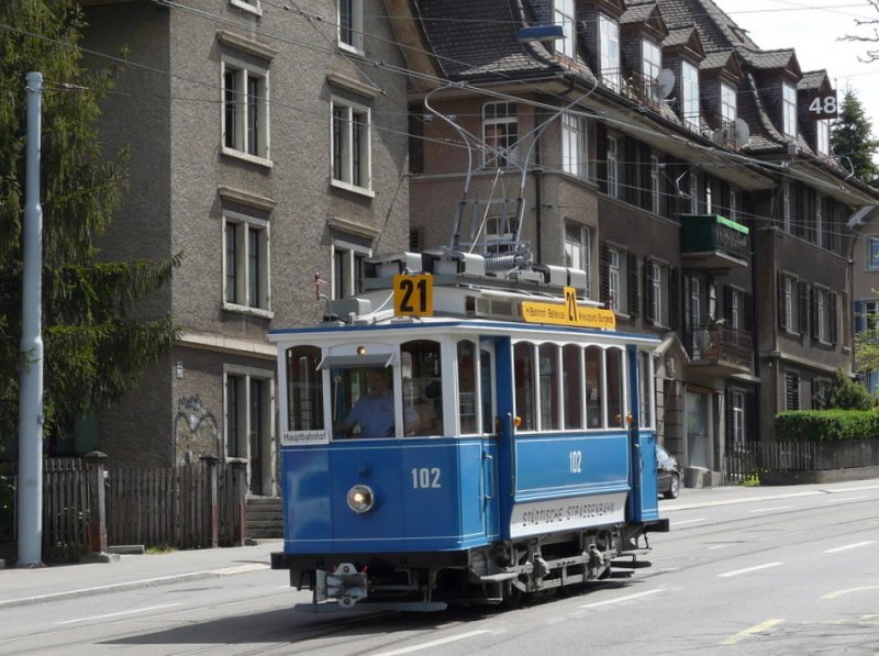 VBZ - Oldtimer Tram be 2/2  102 unterwegs in der Stadt Zrich am 26.04.2009
