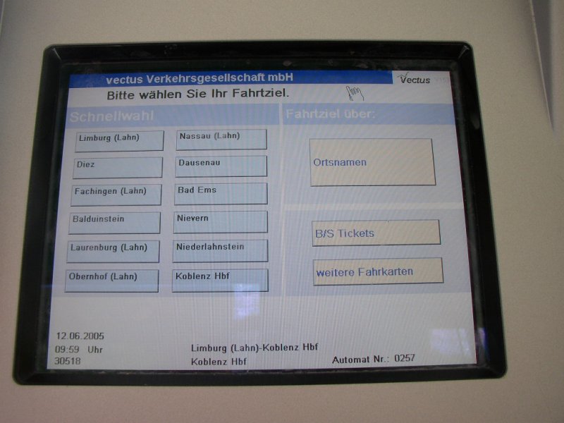 Der Fahrkartenautomat in einem Vectus. Hier ist jedoch nur der