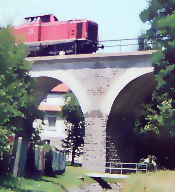 Viaduktberfahrt in Anspach (verfremdetes Foto), 1. Hlfte der 1980iger Jahre.
