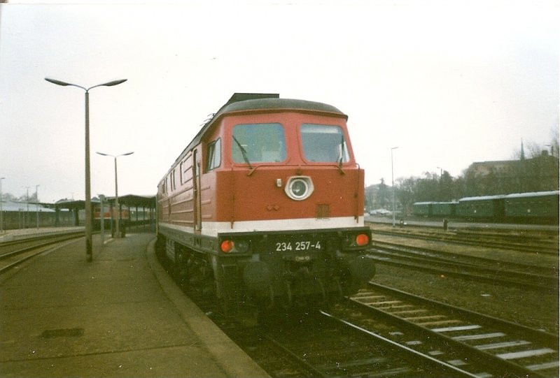 234 257 im Januar 1999 in Zittau.Rechts der Schmalspurteil.Damals wie