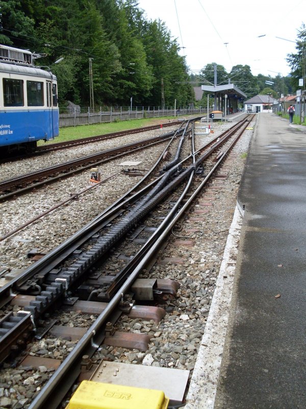 A turnout of the Zugspitze Railway station in Garmisch-Partenkirchen. From