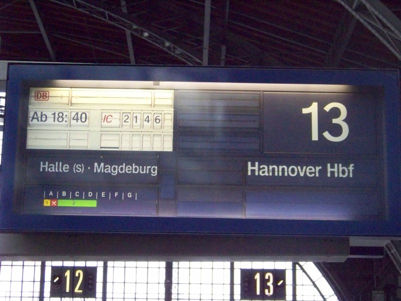 Zugzielanzeige des IC 2146. Dieser f�hrt von Leipzig Hbf nach