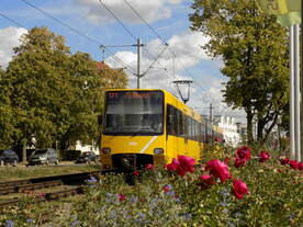 Fellbach,  eine DT8.S 4129/4130 als U1 nach Fellbach Lutherkirche was sie auch grad erreicht ihre Endhaltestelle.