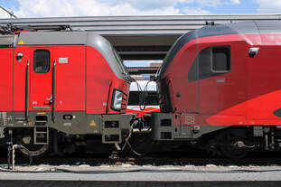 Vergleich zwischen Vectron und Railjet-Steuerwagen mit neuer Kopfform (Innsbruck, 02.07.2025)