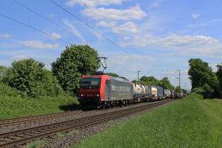 SBB Cargo 482 012  wartet mit Durchblick  am 8 Mai 2025 whrend der Passage durch Kaarst-Broicherseite und wird vom offenbarer Fsspfad fotografiert.