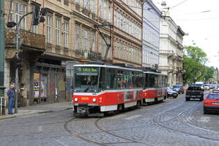 Czechia, Prag  Tramways 8609+8610 on line 9 at Vitezna  9/5/2014