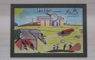 Wandbild in einer Fahrzeughalle im DB Werk Erfurt.