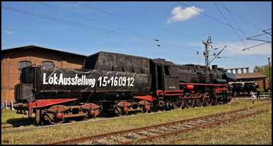 52 8035 mit Einladung zur Lok- Ausstellung der Sammlung Falz in Falkenberg/Elster.
