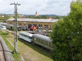 Blick auf das ehemalige Bahnbetriebswerk Crailsheim am 11.09.2022 von einer Fußgängerbrücke