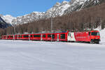 RhB, Ge 4/4III Nr 645 am 27.2.26 im Tal kurz vor Bever.