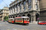 Czechia, Prag  Preserved tramway 240 + traler 628 on line 22 at Staromestska  8/5/2014