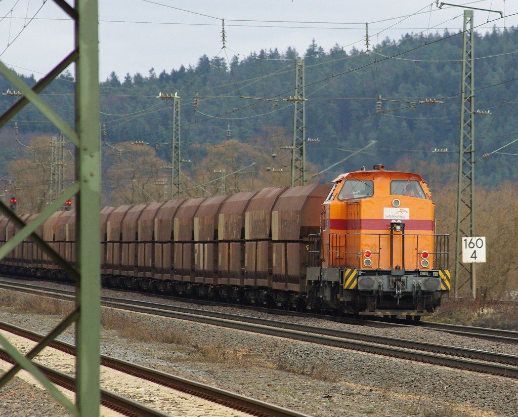... am Zugschluss dazugehrige Ost V100 (EDV Nr. leider unbekannt geblieben). Aufgenommen am 14.01.2011 in Mecklar.