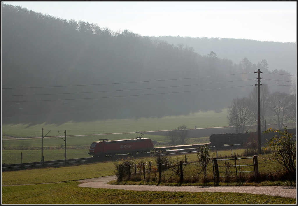 . Ein Sonnentag im November - 

Güterzug bei Urspring auf der Schwäbischen Alb. 

17.11.2011 (M) 