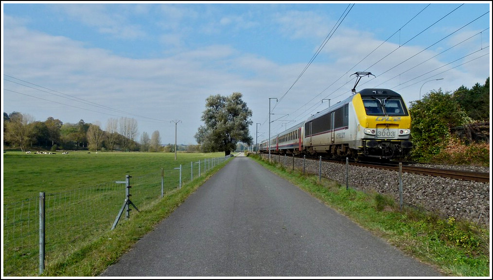 - Nebensache - Der Wanderweg zwischen Lintgen und Mersch fhrt durch das beschauliche Alzettetal und manchmal fhrt auch noch ein Zug vorbei, wie am 24.10.2011 der IR 115 Liers - Luxembourg. (Jeanny)