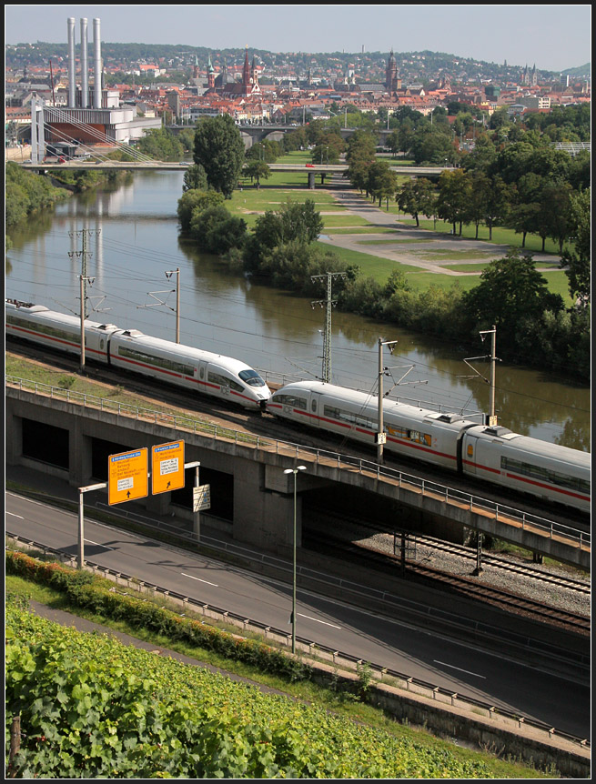 . Stadt, Fluss, Bahn - Würzburg, Main, ICE 3, 01.08.2011 (Matthias)