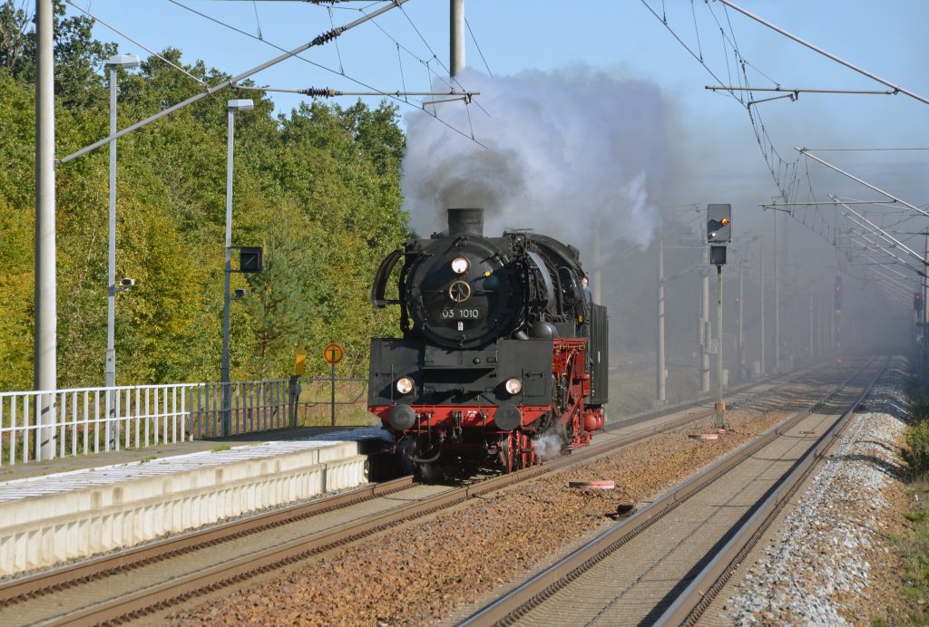 03 1010 fuhr am 09.10.11 vollig berraschend durch Burgkemnitz Richtung Halle(S).
