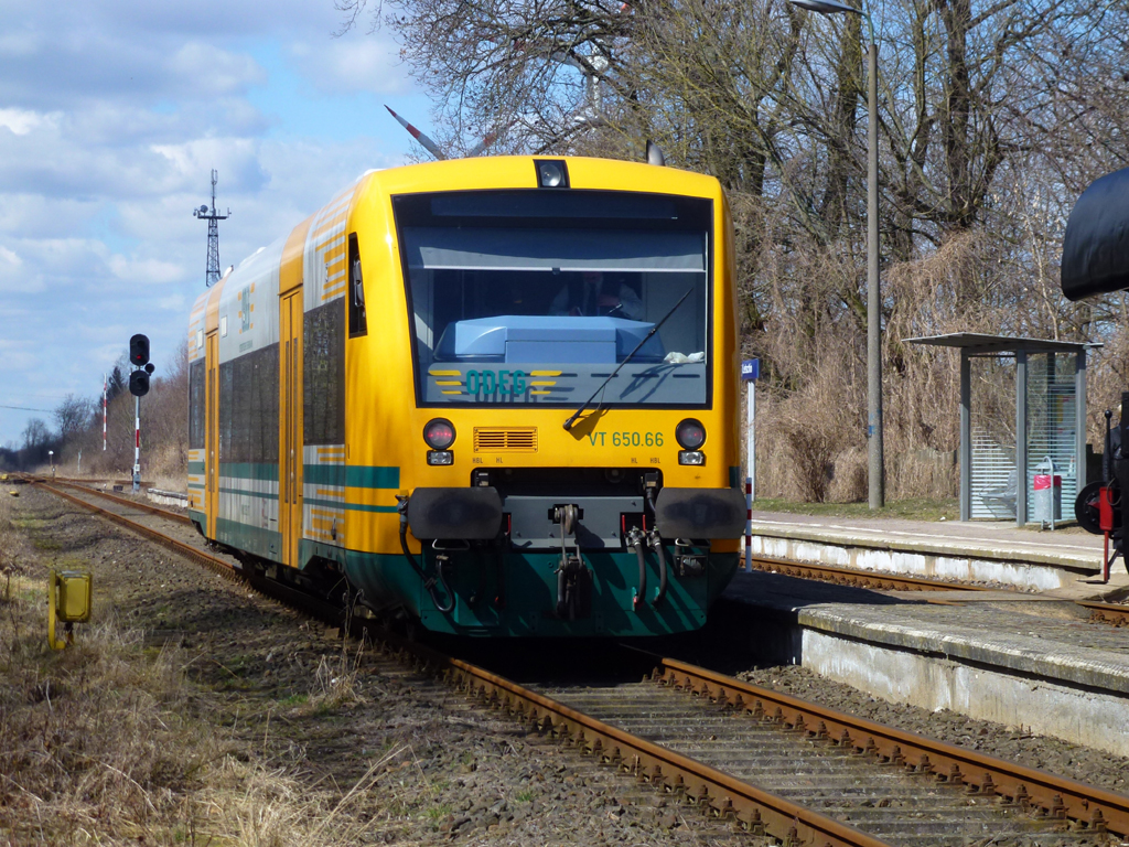 07. April 2013 - VT 650.66 der ODEG im Bahnhof Letschin.