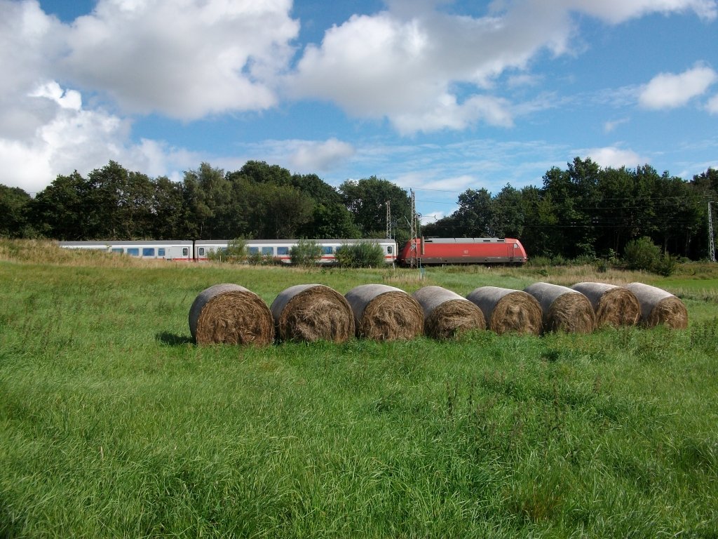 101 046 schob am 02.September 2010 bei Bergen/R�gen IC 2212 von Koblenz nach Binz.