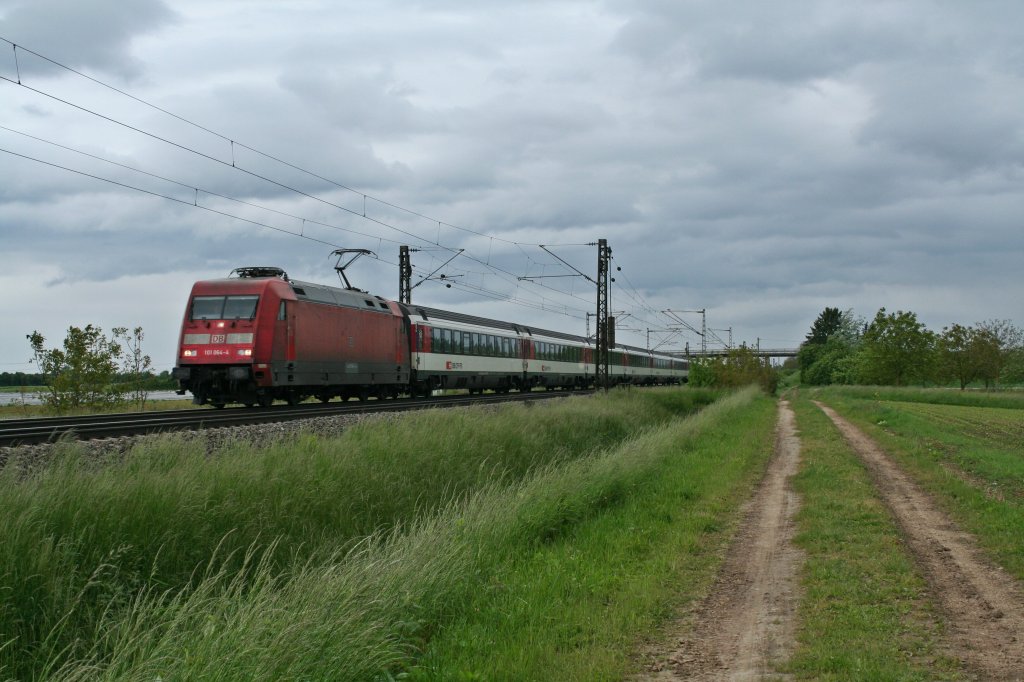 101 064-4 mit dem EC 8 nach Chur am 23.05.13 bei Hgelheim.
