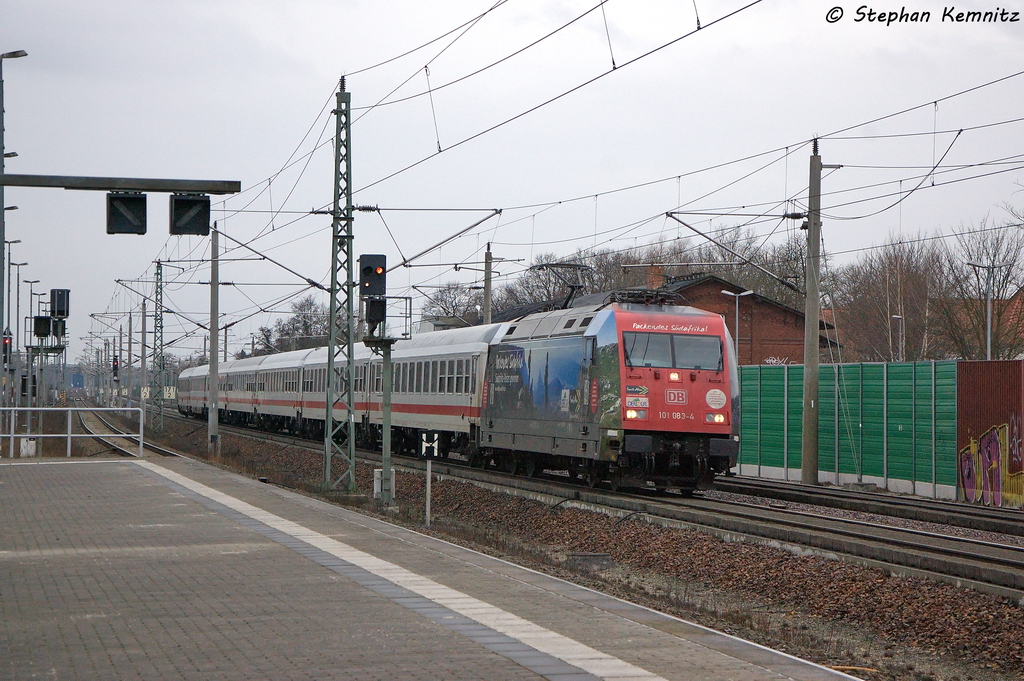 101 083-4  Packendes Sdafrika  mit dem IC 1931  Bundeswehr-IC  von Munster(rtze) nach Berlin Sdkreuz in Rathenow. 01.02.2013