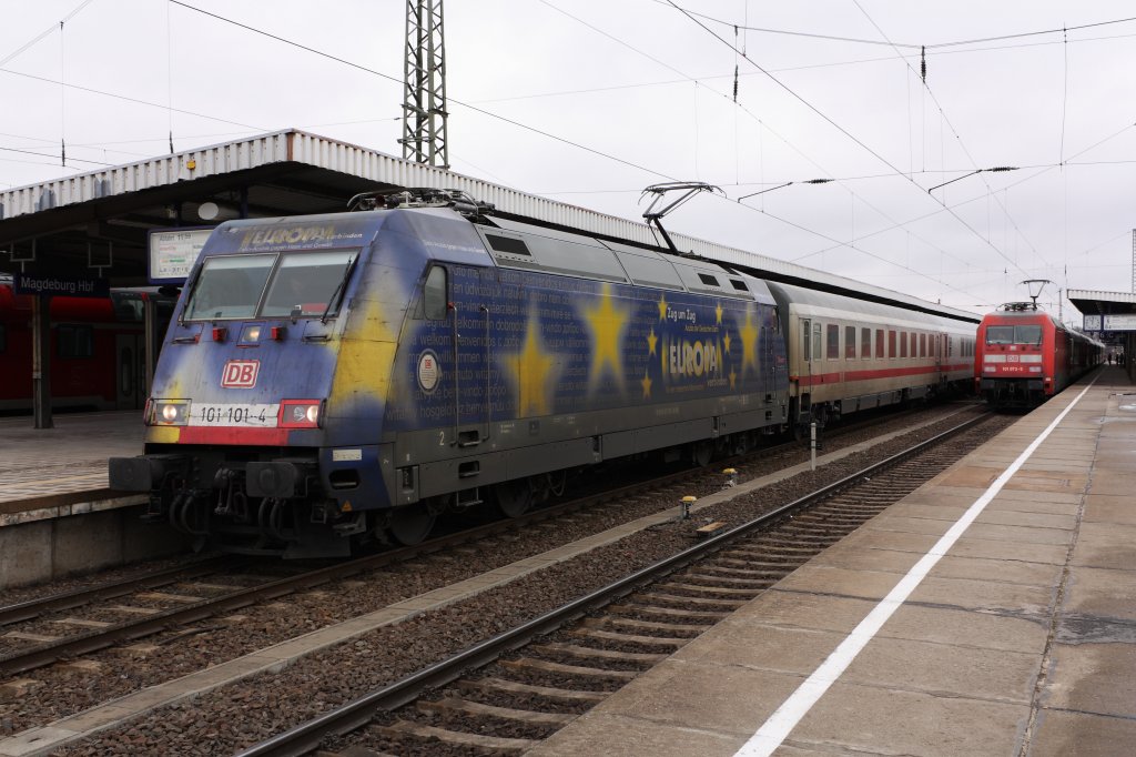 101 101-4 (Europa) mit IC 2143 von Kln nach Leipzig in Magdeburg Hbf auf Gleis 7. Fotografiert am 13.03.2010. 