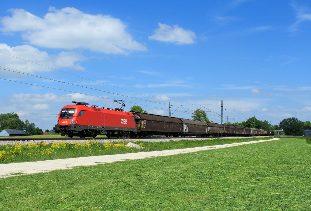 1016 017 mit einem Audi-Zug bei bersee, aufgenommen am 14. Mai 2013.