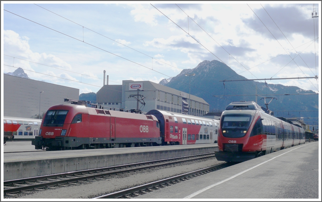 1016 019-0 und 4024 028-5 treffen sich in Bludenz. (30.03.2010)