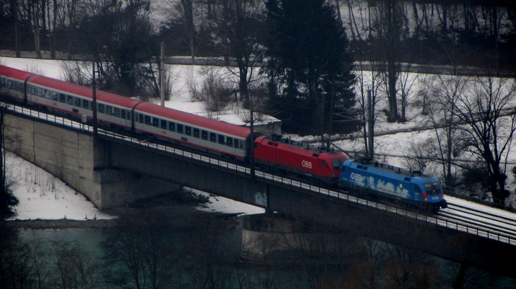 1016 023  Kyoto  und 1116 *** mit OIC 867  sterreich liest-Treffpunkt Bibliothek  (Bregenz-Wien Westbahnhof) in Brixlegg.(29.1.2012)