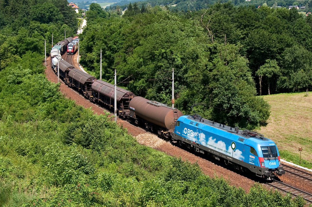 1016 023  Kyoto , unterwegs mit einem Gterzug Richtung Wien, am Vormittag des 16.06.2012 zwischen Eichgraben-Altlengbach und Rekawinkel.