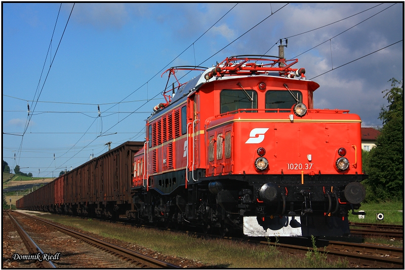 1020 037 steht mit dem Sdz 95696 (Plan 47542) im Bahnhof St.Georgen an der Gusen. 09.08.2010