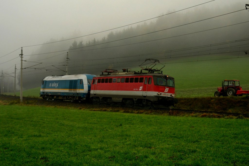 1042 018 + 223 065 als Lz-Fahrt am 04.11.2008 unterwegs bei Ingling.