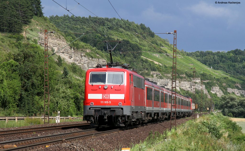 111 *** und 185-9 mit dem RE 4641(Frankfurt(Main)Hbf-Wrzburg Hbf) bei Karlstadt 23.6.11