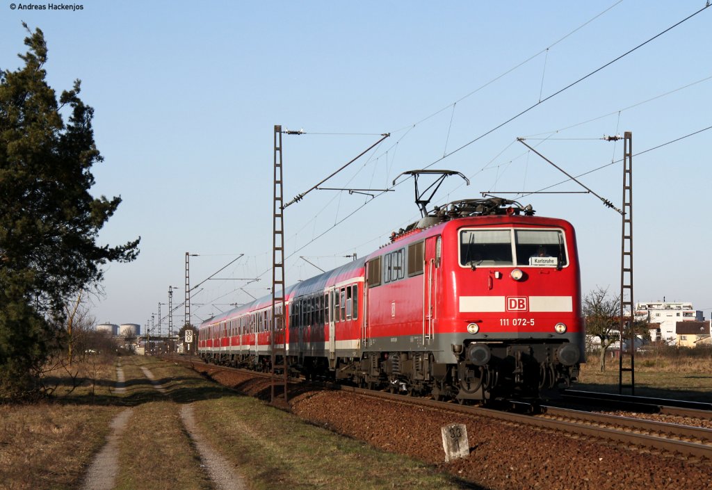 111 072-5 mit der RB 38855 (Mannheim Hbf-Karlsruhe Hbf) bei Wiesental 2.3.11