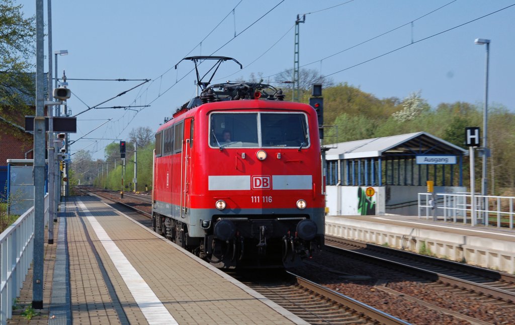 111 116(Bw Köln-Deutz) fuhr am 19.04.11 Lz durch Burgkemnitz Richtung Wittenberg. Es war sicherlich eine Probefahrt aus dem Aw Dessau.