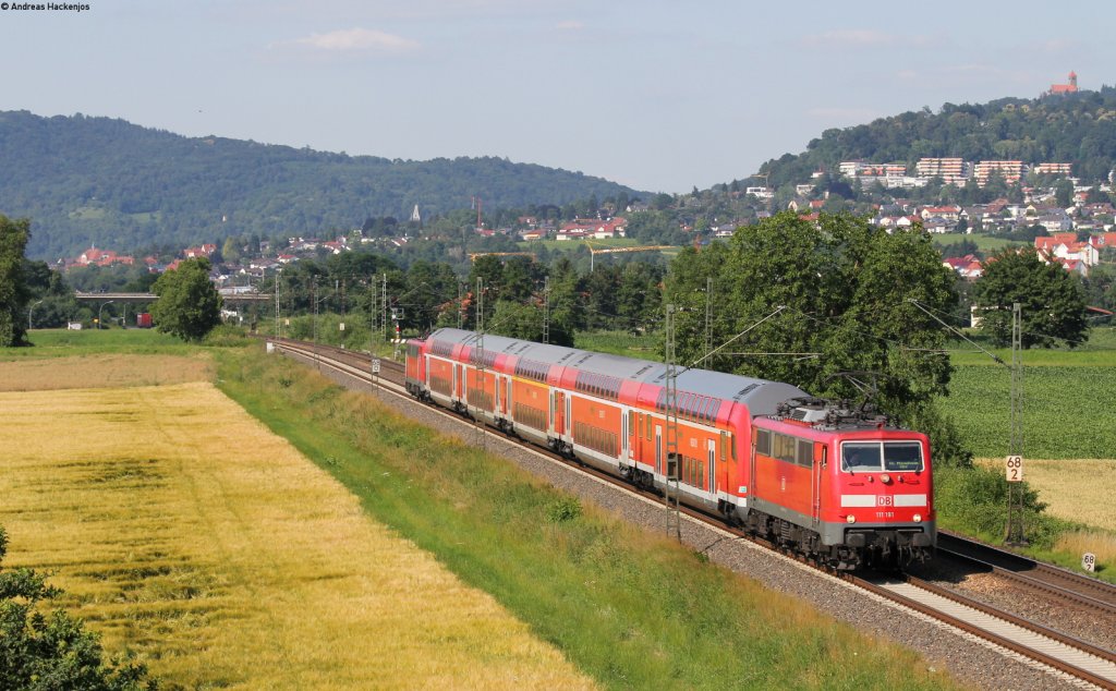 111 191-3 und 111 095-6 mit dem RE 4969 (Frankfurt(Main)Hbf-Mannheim Hbf) bei Heddesheim 8.7.13