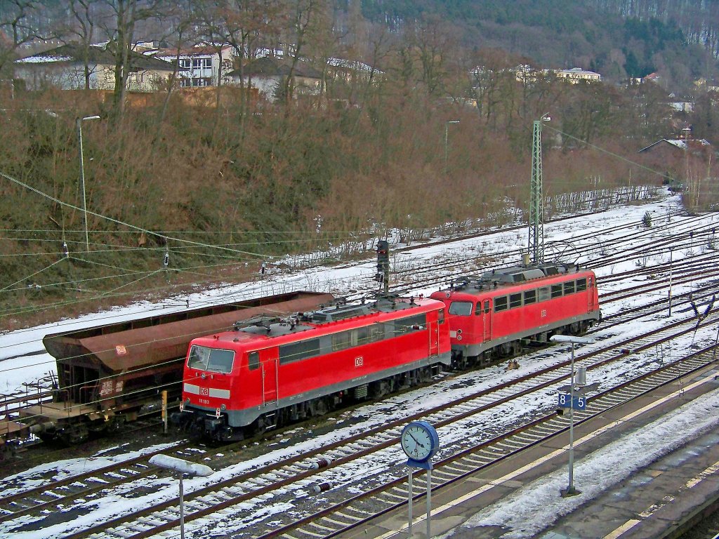 111 193 und 110 427 abgestellt in Marburg(Lahn), 20.2.010.