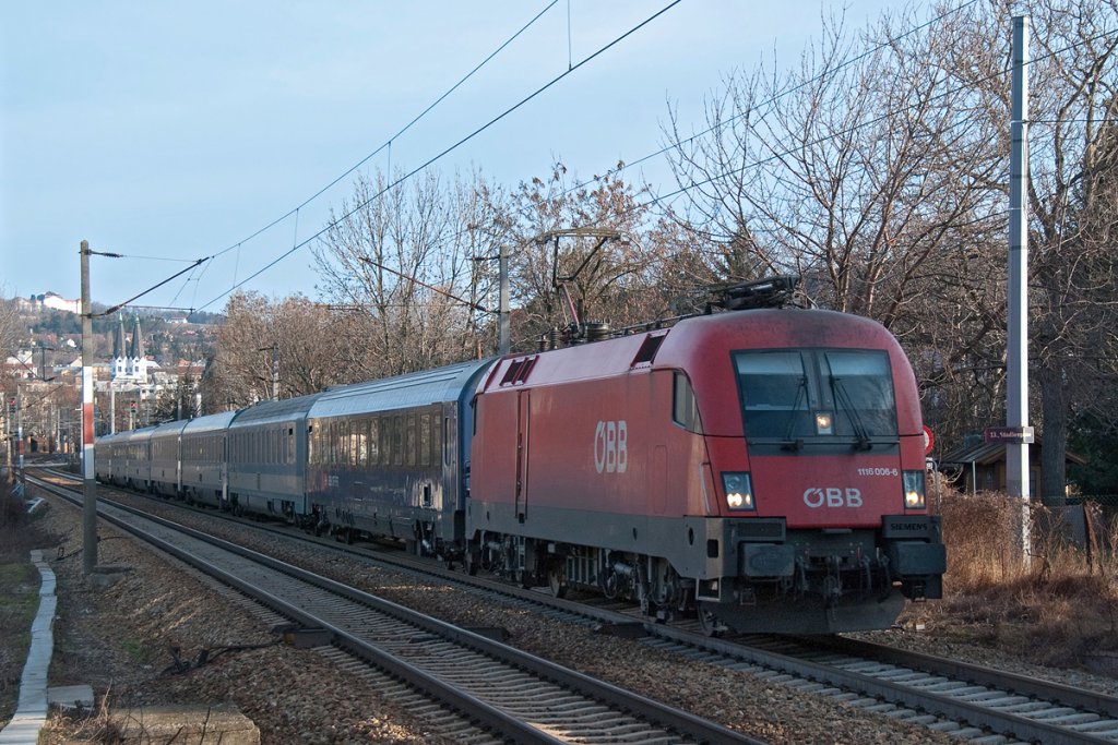 1116 006 mit dem EN 467  Wiener Walzer , unterwegs zwischen Wien Penzing und Wien Speising am 27.02.2010.