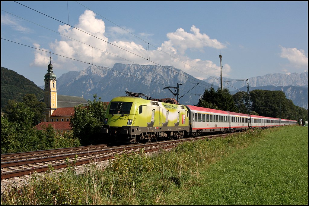1116 033 „TELEKOM AUSTRIA  zieht den OEC 569  BERNARD Ingenieure  nach Wien Westbahnhof. (07.08.2009)
