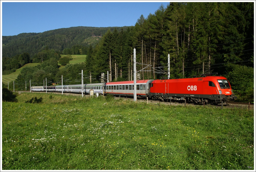 1116 039 fhrt mit EC 103  Polonia  von Warschau nach Villach. Scheifling 26.08.2010