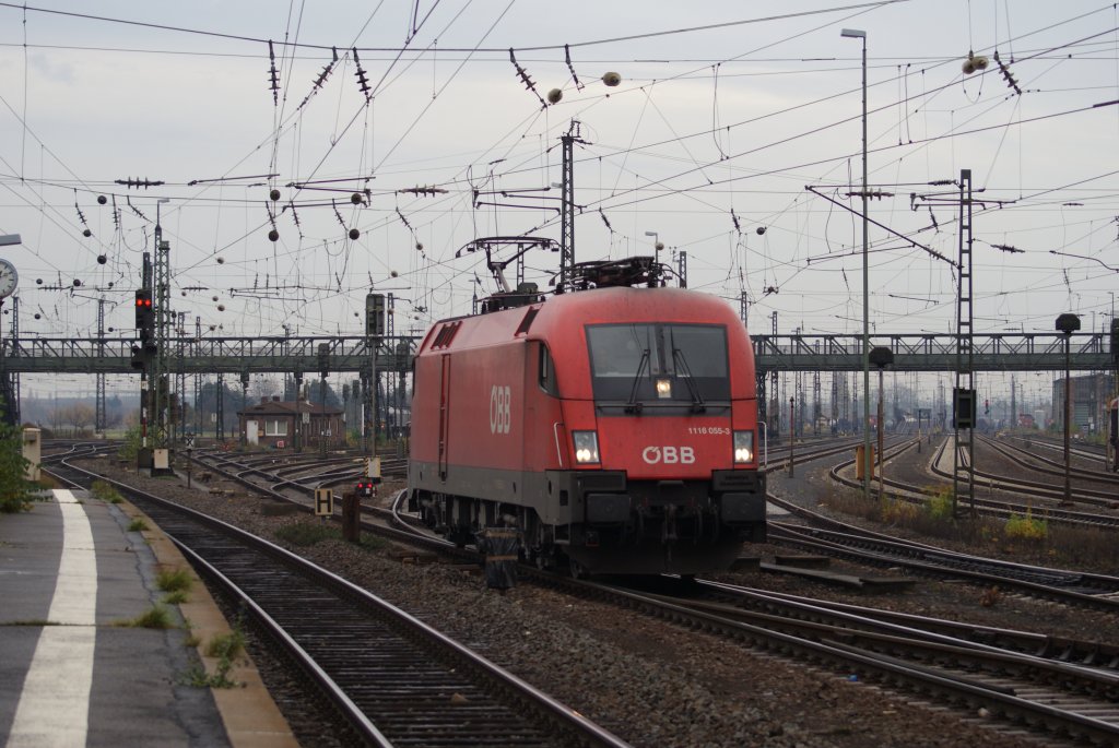 1116 055-3 (BB) als Lz in Mainz-Bischofsheim am 14.11.2009
