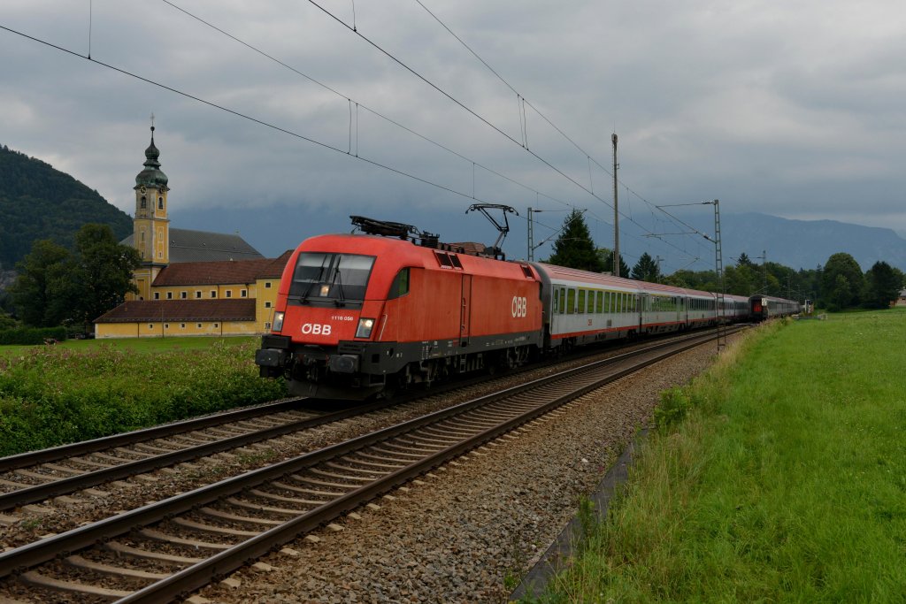 1116 056 mit einem OEC nach Wien West am 04.08.2012 unterwegs bei Niederaudorf.