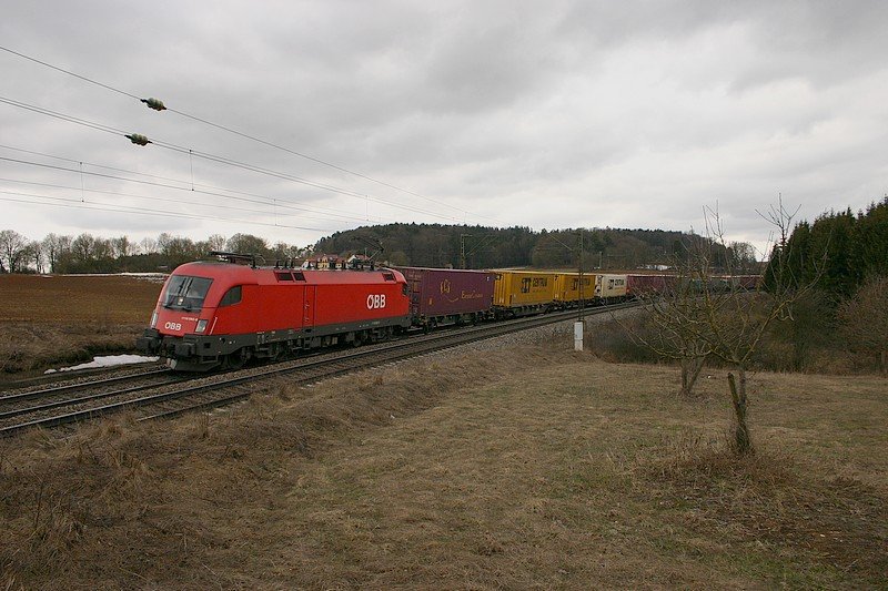 1116-092 rollt mit einem Containerzug sterreich entgegen.(KBS 880,bei Parsberg,20.3.2010)