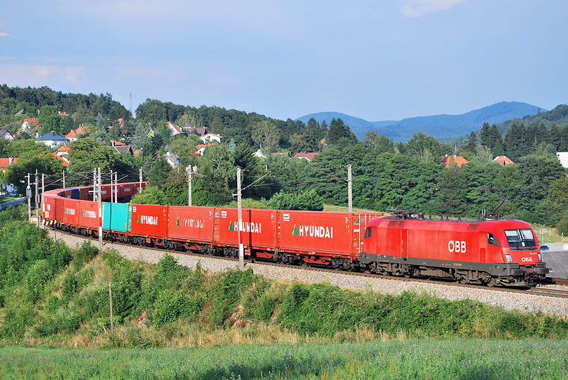 1116 148 samt Containerzug bei Drrwien am 11.8.2010.