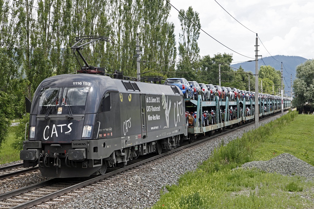 1116 153 (CATS) mit Gterzug bei Niklasdorf am 5.07.2013.