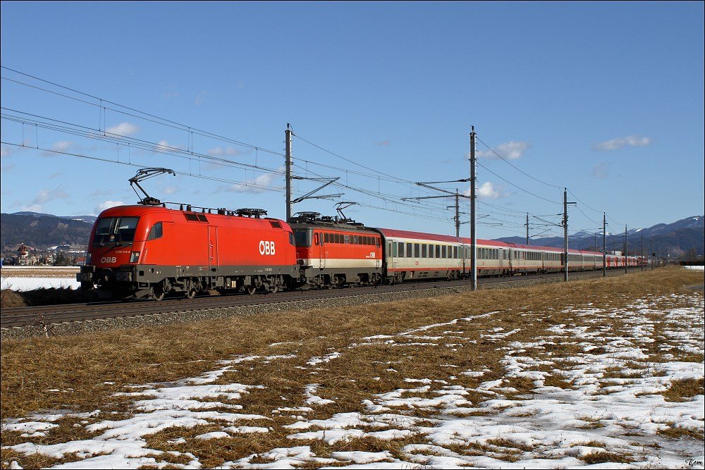 1116 174 + 1142 644 fahren mit EC 531  Stadttheater Klagenfurt  von Meidling nach Lienz.
Zeltweg 27.02.2010