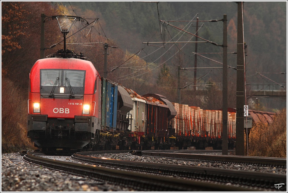 1116 191 fhrt mit dem Gterzug 47265 nach Villach. 
St.Georgen ob Judenburg 19.11.2010
